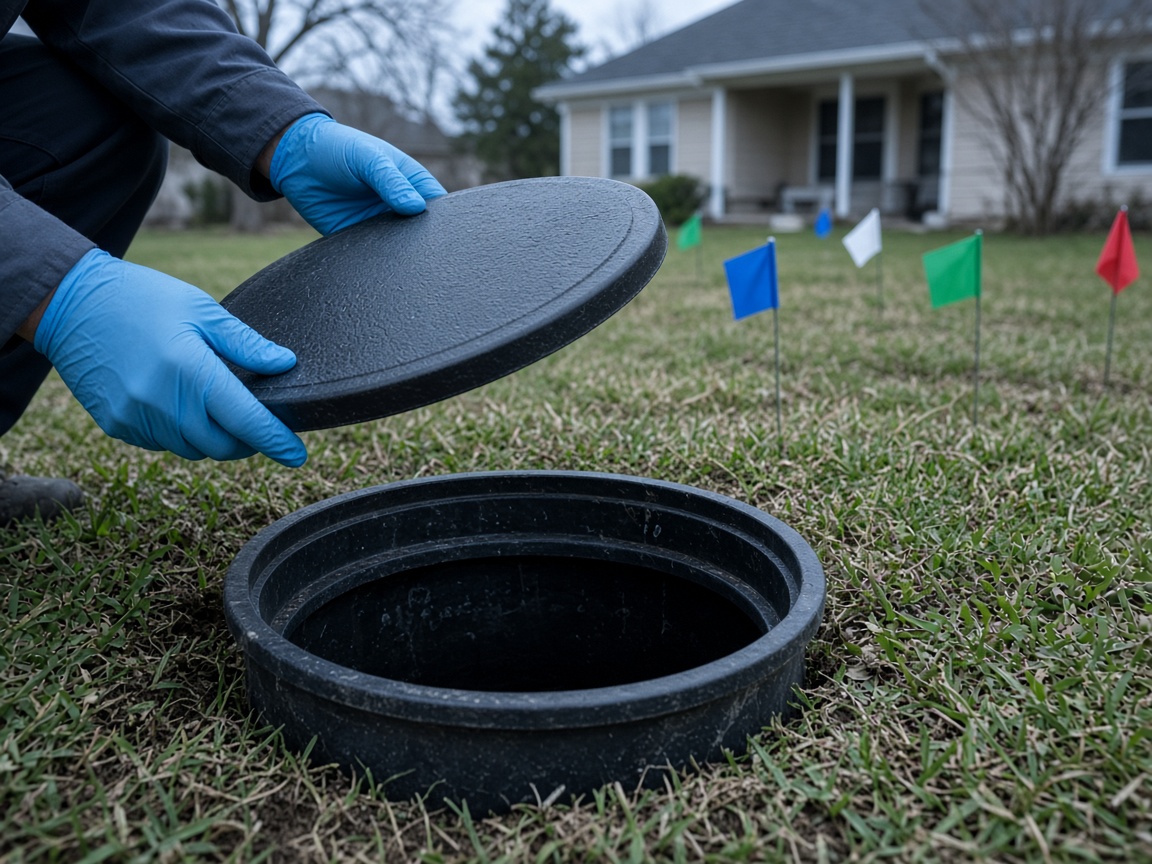 Drain field inspection port in a Texas yard